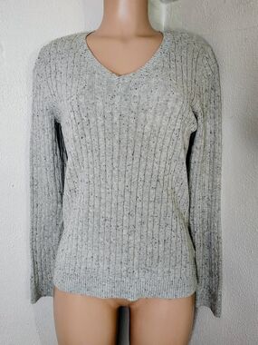 Croft & Barrow Gray Cable Knit V-Neck Flecked Sweater - Small